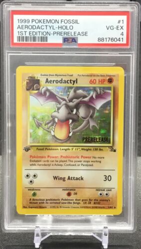 1999 Pokémon Fossil Aerodactyl Holo 1st Edition Prerelease #1 PSA 4 VG-EX