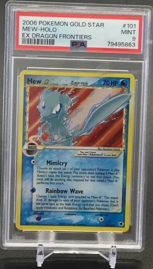 2006 Pokémon Gold Star Mew Holo EX Dragon Frontiers #101 PSA 9 Mint ...