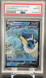 2021 Pokémon SWSH Vaporeon V Eevee Evolutions Tins #150 PSA 8 NM-MT